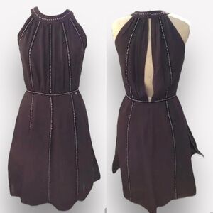 🍕🪻L'Agence Silk Evening Dress 2 graphite gray/brown beaded sparkly open back